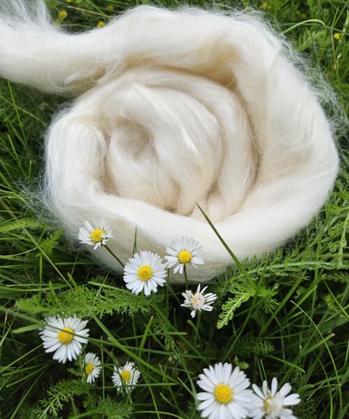 Merino-Schurwolle-Kammzug mit Bambus- und Perlenfasern – weich, edel glänzend und ideal zum Spinnen und Färben